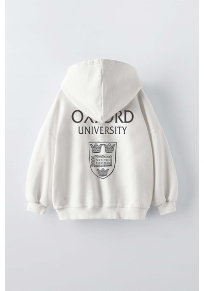 Erkek Çocuk Oxford Modelli Kol Manşetli Pamuk Kapşonlu Sweat Ekru