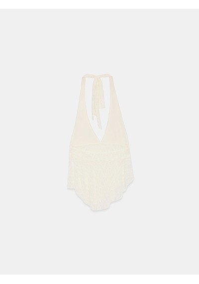 Dilvin 21228 Dantel Halter Yaka Top-ekru