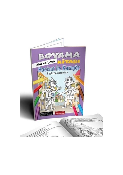 Hacivat ile Karagöz İngilizce Öğreniyor Oku ve Boya- Bordo Ressam