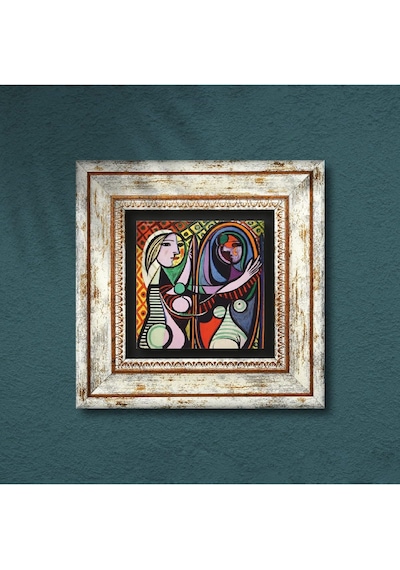 Picasso Ayna Karşısındaki Kız Taş Duvar Tablosu - Çerçeveli Taş Tablo - Dekoratif Duvar Sanatı - Modern Ev Ve Ofis Duvar Dekoru K1-301