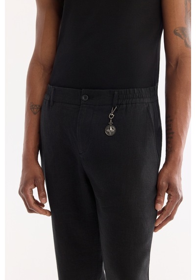 Avva Erkek Siyah Beli Lastikli %100 Keten Relaxed Fit Pantolon B003032