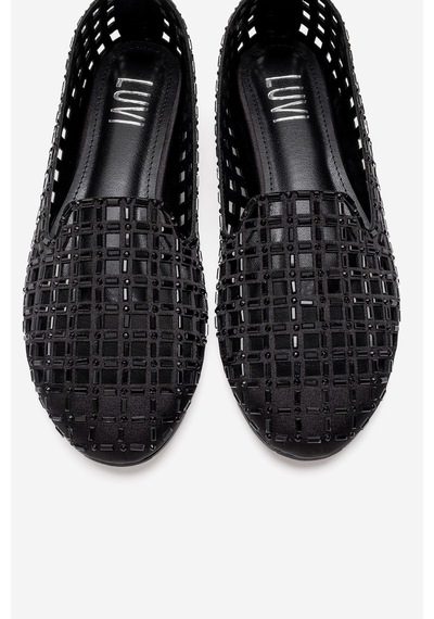 Luvishoes Sılva Siyah Taşlı Kadın Babet Ayakkabı Siyah