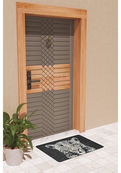 Rugmood Modern Dijtal Baskı Siyah Kaplan Kapı Önü Paspası Çok Renkli