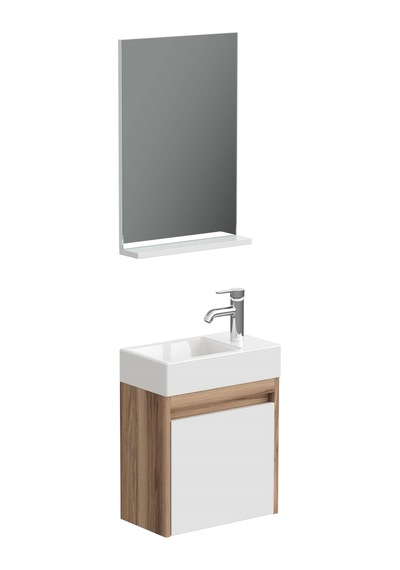 Aqua Bagno Minizia Banyo Dolabı 45 X 26 Cm. Doğal Ceviz -beyaz ,lavabo Dahil Abs.50.35.06.01 Ceviz - Beyaz