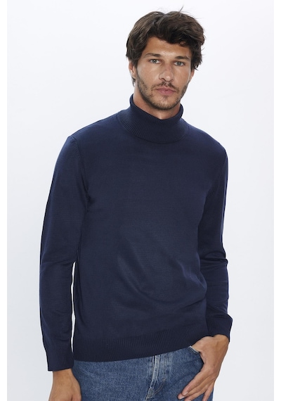 Tudors Slim Fit Dar Kesim Tam Balikcı Yaka Tüylenmeyen Yumuşak Dokulu Lacivert Erkek Triko Kazak-29110-lacivert Lacivert