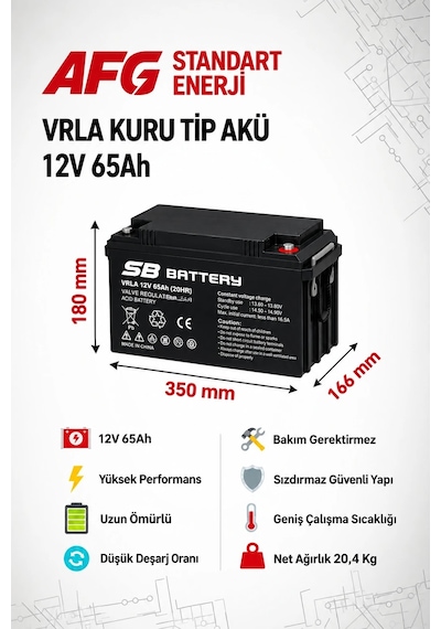 Sb Battery 12v 65ah Bakımsız Kuru Akü