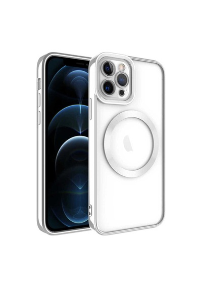 Apple Uyumlu iPhone 12 Pro Max Uyumlu Magsafe Wireless Şarj Özellikli Zore Setro Silikon-gümüş -