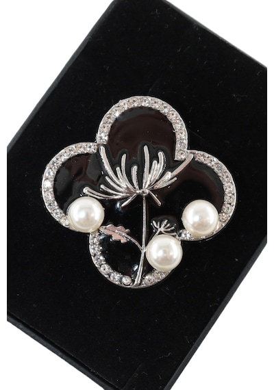 Kraliçe Anne Dantel Çiçeği Kadın Broş Onyx Siyah Tonlu İncili Kristal Taşlı Çiçekli Yaka İğnesi Çok renkli 68967917