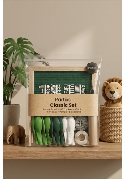 Safari Jungle Doğum Günü Süsleme Classic Set Keçe Yazı Panosu Standlı Pompa Balon Zincirli Çocuk