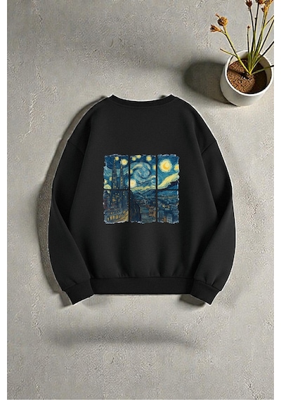 Uyguntarz Çok Renkli En Sevilen Vangogh Serisi Baskılı Sweatshirt 3'lü Fırsat Paketi