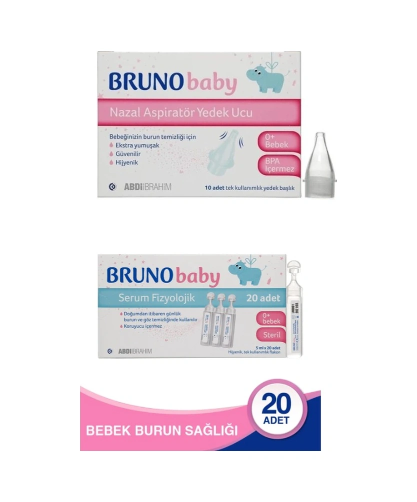 Bruno Baby Nazal Aspiratör Yedek Ucu 10lu & Serum Fizyolojik 5 Ml X 20 Flakon