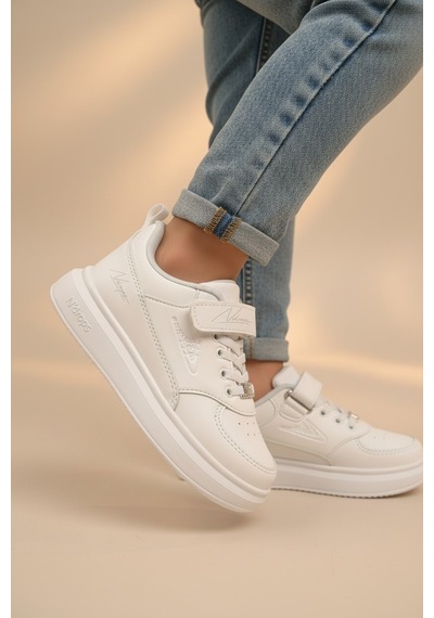 Enoch Cırt Cırtlı Yazı Baskılı Beyaz Tabanlı Bağcıklı Çocuk Sneaker