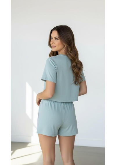 Merlot T-shirt Şort Örme Pijama Takımı Mint