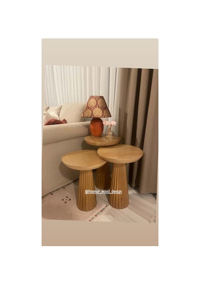 Fitilli Vernikli Mantar Sehpa Ahşap