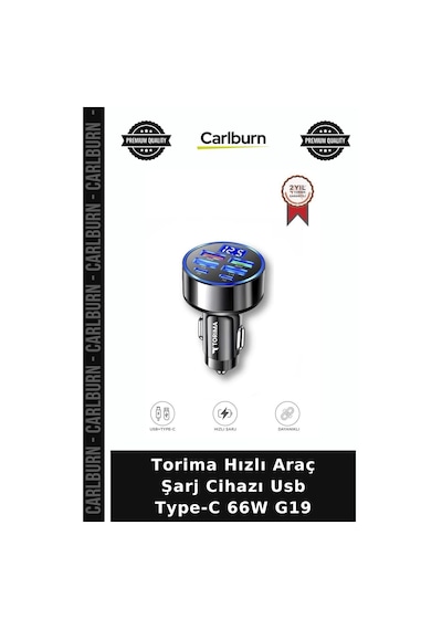 Torima Hızlı Araç Şarj Cihazı Usb Type-c 66w G19 Teknik Parça Cihaz Desteği Modern Gereç