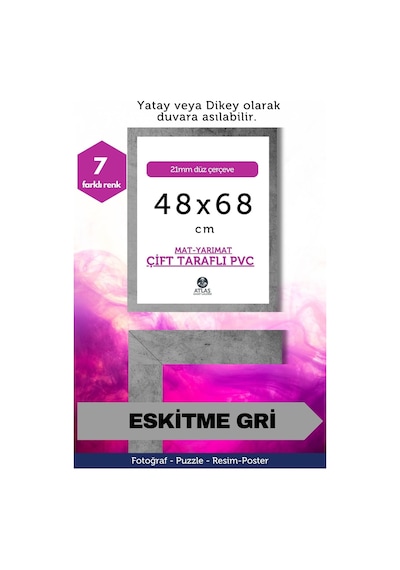Gri-21mm-48x68 Cm Mat Pvc Li Camsız Fotoğraf Puzzle Belge Çerçeve Yatay Dikey Asılabilme. 72863064