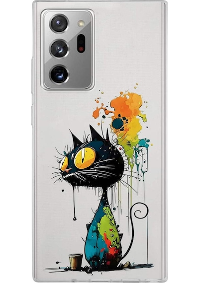 Samsung Galaxy Note 20 Ultra İle Uyumlu Splash Kedi Tasarımlı Şeffaf Silikon Kılıf Şeffaf