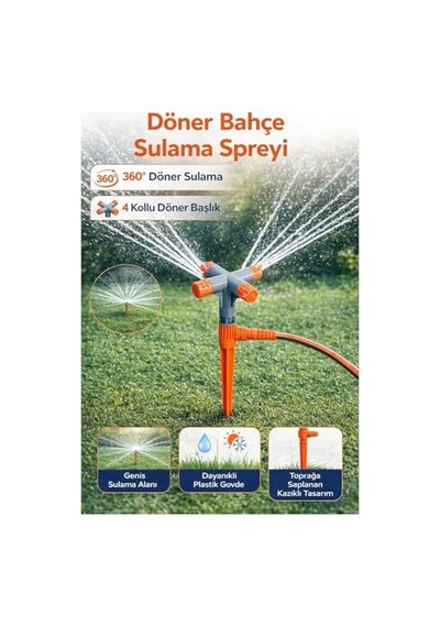 360 Döner Bahçe Sulama Fıskiyesi, 4 Kollu Otomatik Sprinkler, Kazıklı Tasarım, Geniş Alan Kaplama