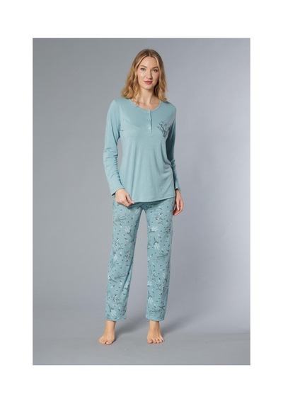Alperi Uzun Kol Mevsimlik Pijama Takımı Viskon 790-38 Yeşil