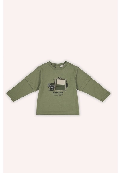Panço Erkek Çocuk Baskılı Uzun Kollu T-shirt Haki