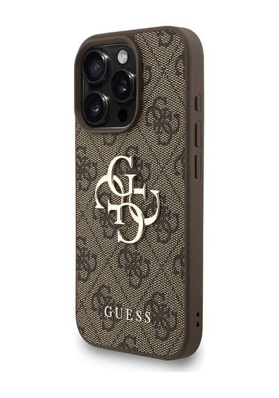 Apple Uyumlu iPhone 16 Pro Max Kılıf Guess Lisanslı Bilek Askı İpli Metal 4g Ve Yazı Logolu Kapak Kahveren