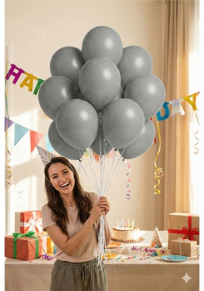 Pastel Balon 11 İnc 28 Cm Doğum Günü Parti Malzemeleri 10 Adet Gri