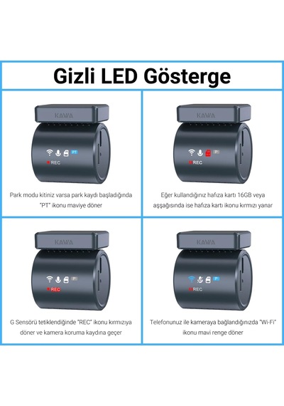 Mini 3 Pro 2k 1296p Wdr Wi-fi G-sensörlü Gece Görüşlü Araç Kamerası Şeffaf Led Bildirim Ekranı