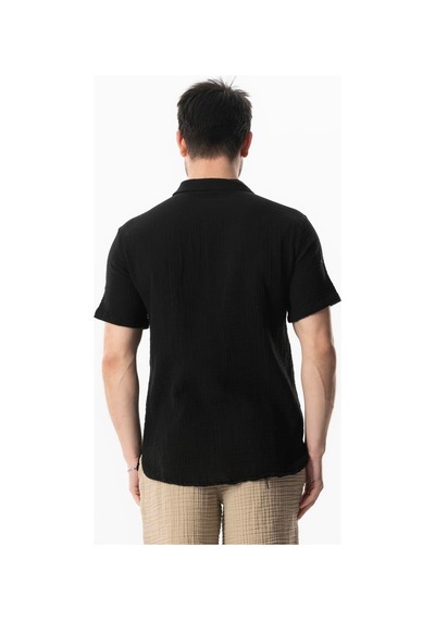 Kısa Kol Polo Yaka Müslin Yazlık Tshirt Siyah Syh Siyah
