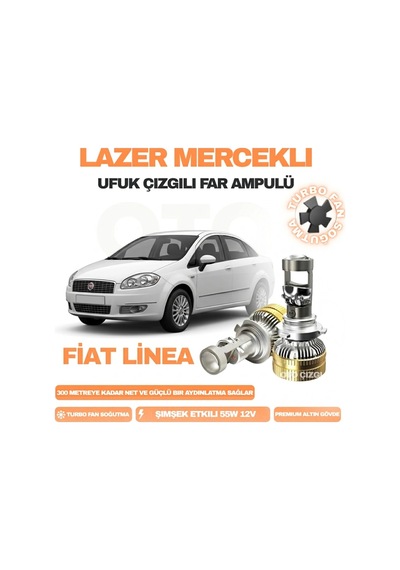 Fiat Linea 2007 - 2018 Kısa Far Uyumlu Mercek Led Ufuk Çizgili Far Ampulü Led Şimşek Etkili