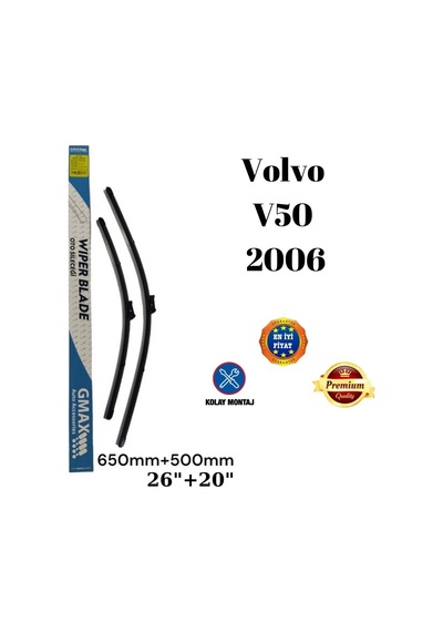 Volvo V50 2006 Uyumlu 26+20 İnç Ön Cam Muz Tipi Silecek Süpürgesi Seti 650+500mm