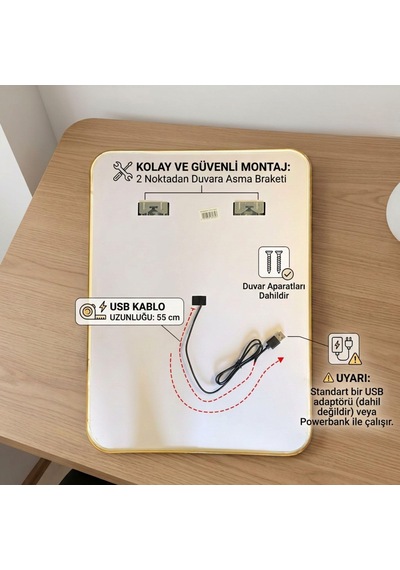 Arvale Dokunmatik Led Aydınlatmalı Banyo Ve Makyaj Aynası, 50x70 Diğer