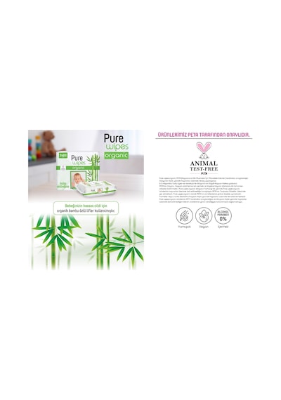 Pure Baby Wipes Organic Bambu Islak Havlu Mendil 90 Yaprak 2'li