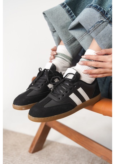 Daxtors Garantili Agnus Günlük Ortopedik Kadın Sneaker Spor Ayakkabı Siyah-beyaz
