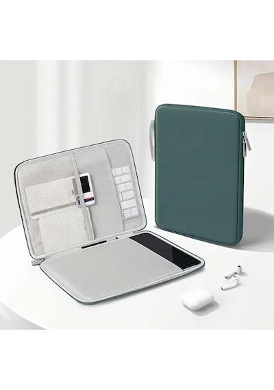 Bölmeli Tablet Ve Notebook İçin Dayanıklı Koruma Kılıfı Taşınabilir Çanta Yeşil