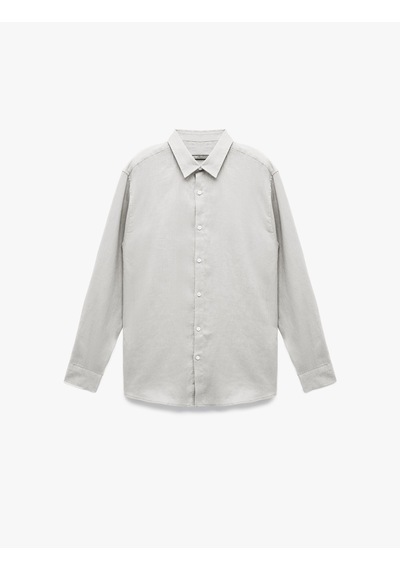 Koton Klasik Yaka Regular Fit Uzun Kollu Keten Gömlek Gri 5sam60172hw Gri
