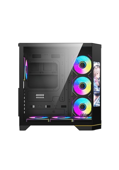 Aıgo Ft418 Ultra Siyah 7x L17 Argb Fanlı 850w 80+ Bronze Gen5 Lcd Mid Tower Kasa