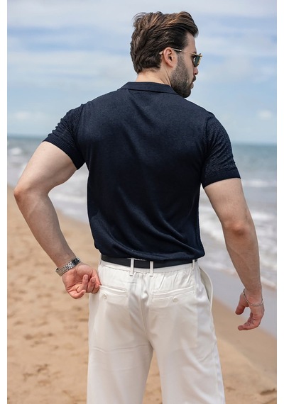 Madmext Lacivert Regular Fit Polo Yaka Triko Erkek Tişört E7503