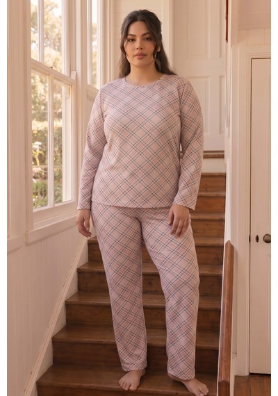 Siyah İnci Desenli Termal Kumaşlı Ultra Soft Yumuşak Büyük Beden Battal Boy Örme Pijama Takımı 26226712 Pembe