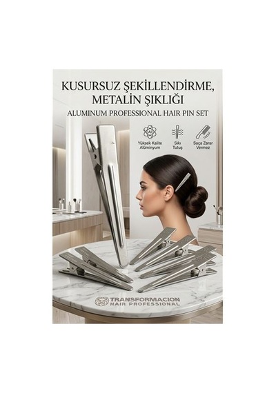 8'li Profesyonel Alüminyum Saç Pensi Seti Metal Toka Saç Pensi 720577 Silver