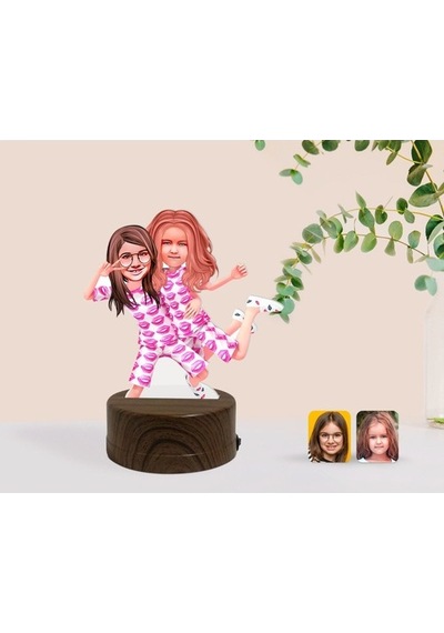 Kişiye Özel Kız Kardeşler Karikatürlü Dekoratif 3D Biblo Led Işık (483006704)