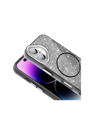 Thegencoo Apple Uyumlu iPhone 17 Kılıf M-safe Şarj Özellikli Parlayan Simli Tgco Okso Kapak - Siyah