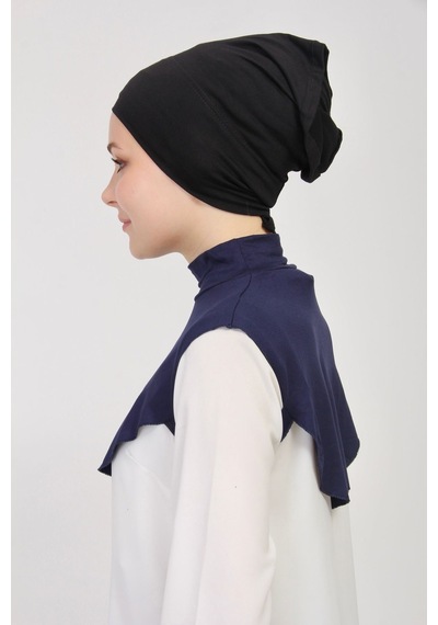 Manolyaşal İslamic Hijab Düz Balıkçı Yakalı Kurtarıcı Boyunluk Lacivert