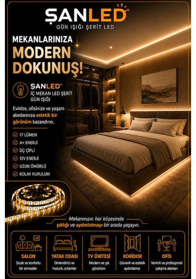 3 Çipli Şerit Led Gün Işığı Rengi 12v 40 Metre