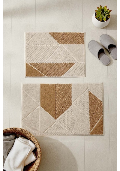 Terra Geometrik 2 Li Banyo & Klozet Paspas Takımı Kahverengi