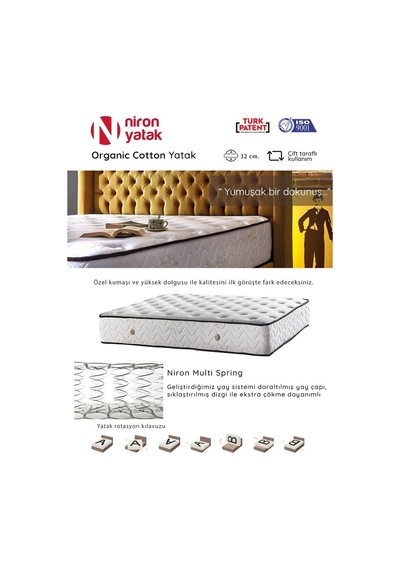 Nironyatak Organic Cotton Yatak 130X200 Tek Kişilik Doğal Pamuk Kumaşlı Ekst