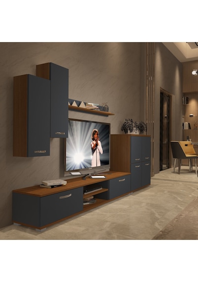 Decoraktiv Eko 6 Mdf Dvd Tv Ünitesi Tv Sehpası Ceviz - Antrasit