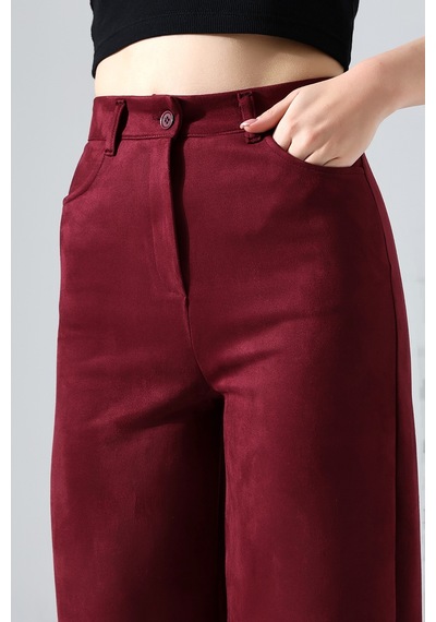 Gugus Kadın Trend Süet Palazzo Pantolon Bordo