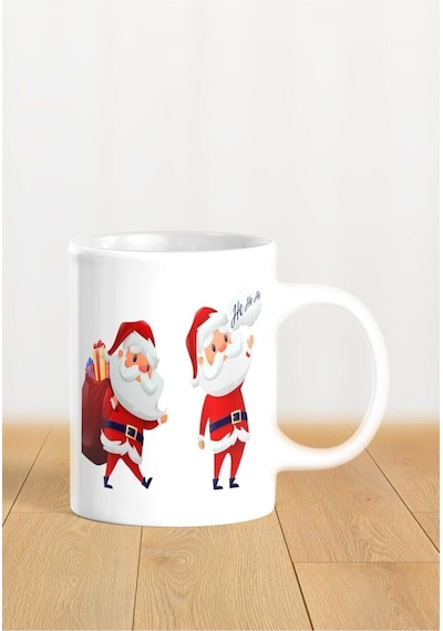 Hediyelik Yeniyıl / Yılbaşı / Noel Baba Baskılı Kupa Bardak Beyaz