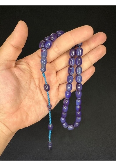 Toz Kehribar Tesbih Lacivert Renkli Kapsül Kesim 11,5mmx9,5mm T-628