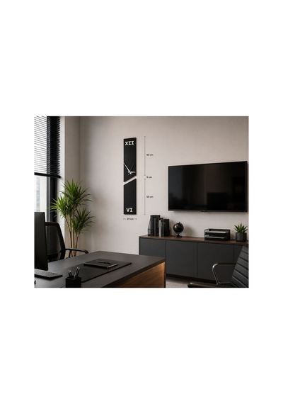 Arliadesign Modern Dekoratif Duvar Saati 20 X 100 Cm / Siyah Beyaz 5 Mm Mdf / Sessiz Mekanizmalı Salon Ve Ofis Saati